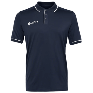 JDH Carbon Pro polo voor heren in marineblauw, vooraanzicht met witte biezen