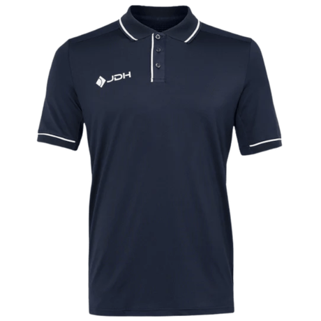 JDH Carbon Pro polo voor heren in marineblauw, vooraanzicht met witte biezen