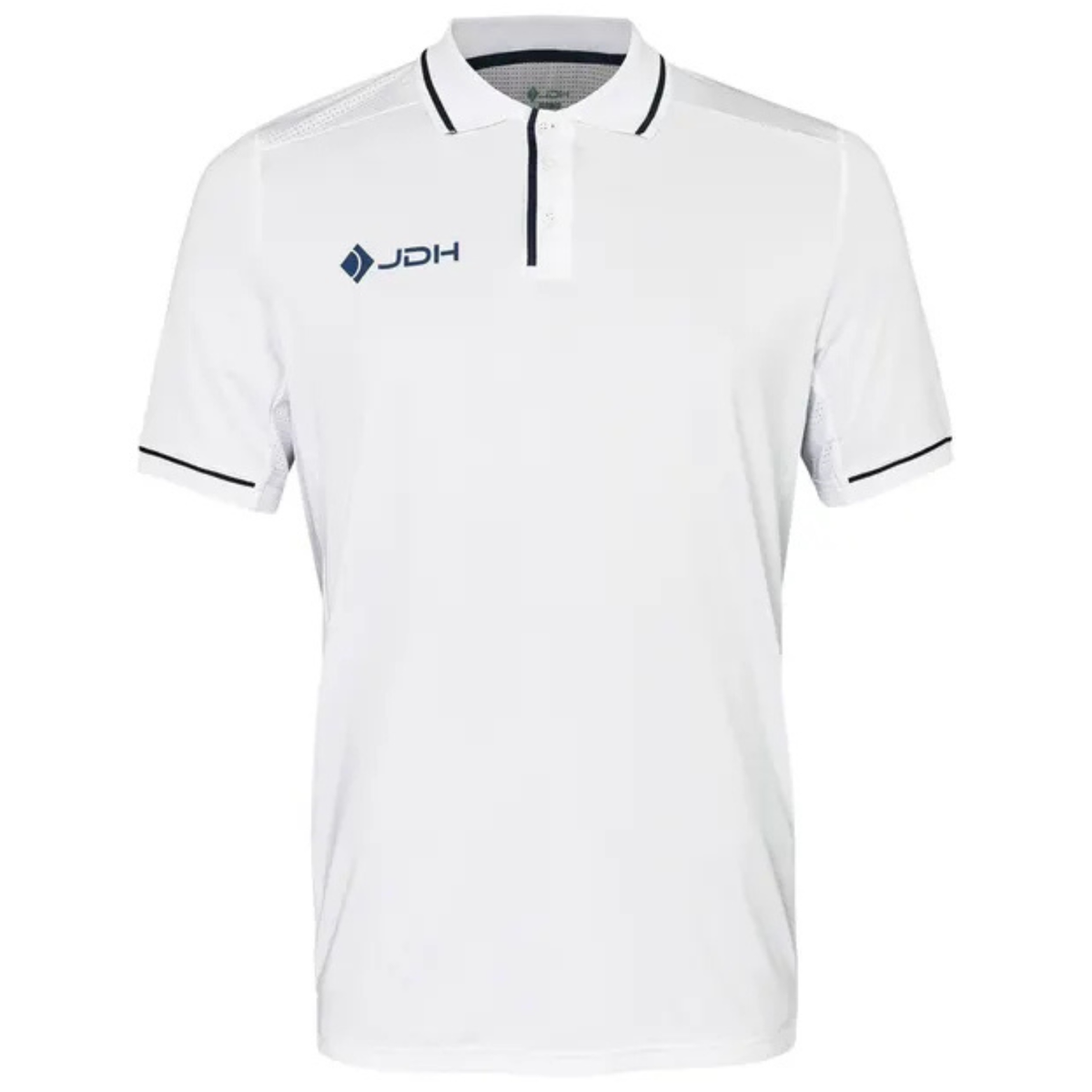 Witte JDH Carbon Pro polo voor heren met zwarte knoopsluiting en logo