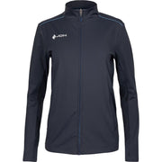 Vooraanzicht van het grijze JDH Carbon Pro damesjack met blauwe bies over de schouders