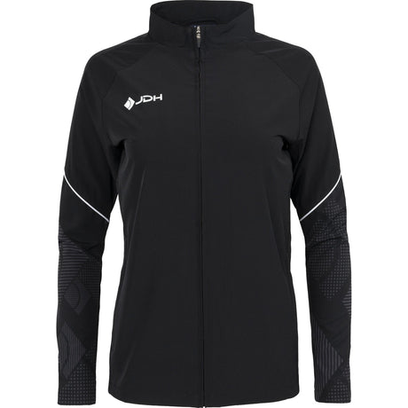 Vooraanzicht van het zwarte JDH Carbon Pro Light damesjack met witte accentlijnen