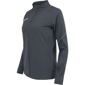 Zijaanzicht van het grijze JDH Carbon Pro Light damesjack met patroon op de mouw