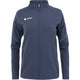 Vooraanzicht van het donkerblauwe Carbon Pro Light damesjack met blauwe accentlijnen