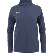 Vooraanzicht van het donkerblauwe Carbon Pro Light damesjack met blauwe accentlijnen