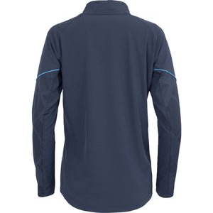 Achteraanzicht van het donkerblauwe Carbon Pro Light damesjack met blauwe bies