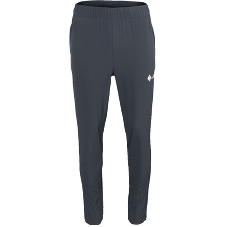Vooraanzicht van de grijze JDH Carbon Pro Light damesbroek met wit logo op de dij
