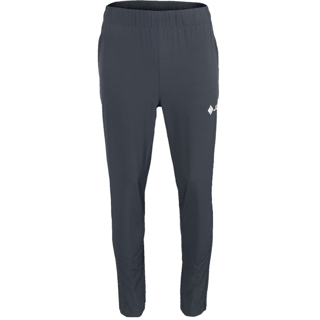 Vooraanzicht van de grijze JDH Carbon Pro Light damesbroek met wit logo op de dij