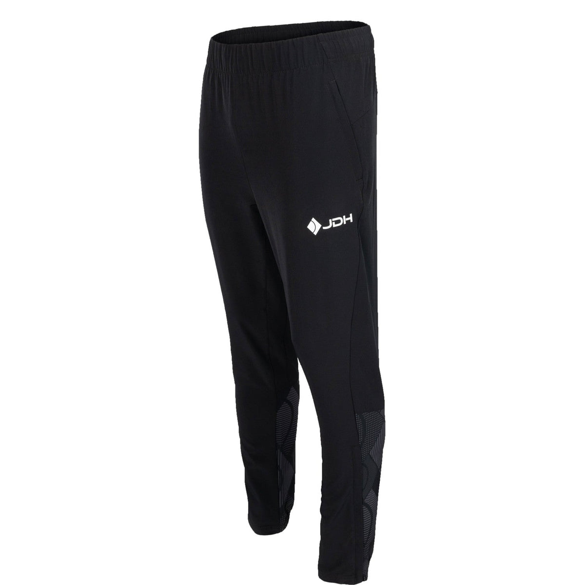Schuin vooraanzicht van de zwarte Carbon Pro Light damesbroek met wit JDH logo