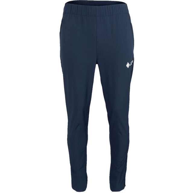 Vooraanzicht van de donkerblauwe JDH Carbon Pro Light damesbroek met logo op de dij