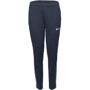 Vooraanzicht van de grijze JDH Carbon Pro damesbroek met wit logo op de rechterdij