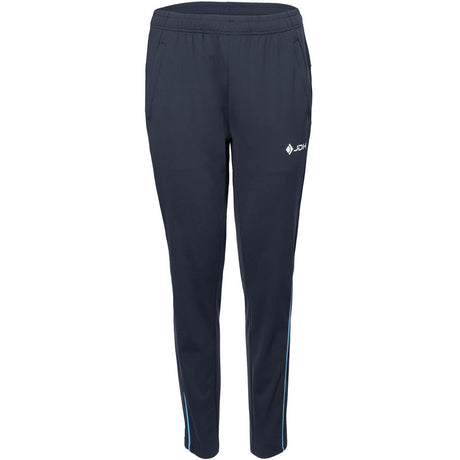 Vooraanzicht van de grijze JDH Carbon Pro damesbroek met wit logo op de rechterdij