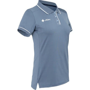 Zijaanzicht van de grijsblauwe JDH Carbon W Pro polo met split in de zoom