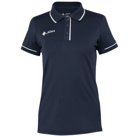 JDH Carbon W Pro polo voor dames in marineblauw, vooraanzicht met witte biezen