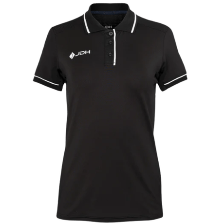 JDH Carbon W Pro polo voor dames in zwart, vooraanzicht met witte biezen