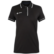 JDH Carbon W Pro polo voor dames in zwart, vooraanzicht met witte biezen