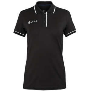 JDH Carbon W Pro polo voor dames in zwart, vooraanzicht met witte biezen