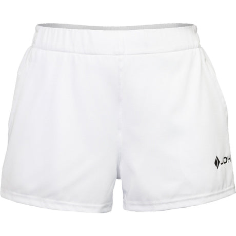 Vooraanzicht van de witte JDH Carbon Pro damesshort met klein logo op de rechterpijp