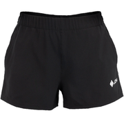 Vooraanzicht van de zwarte JDH Carbon Pro damesshort met klein logo op de rechterpijp