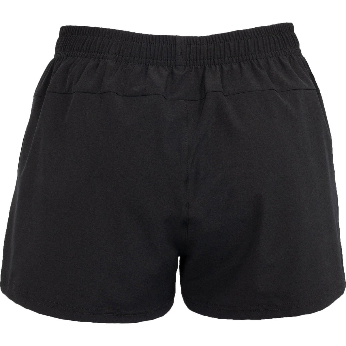 Achteraanzicht van de zwarte Carbon Pro damesshort met elastische taille en zoom