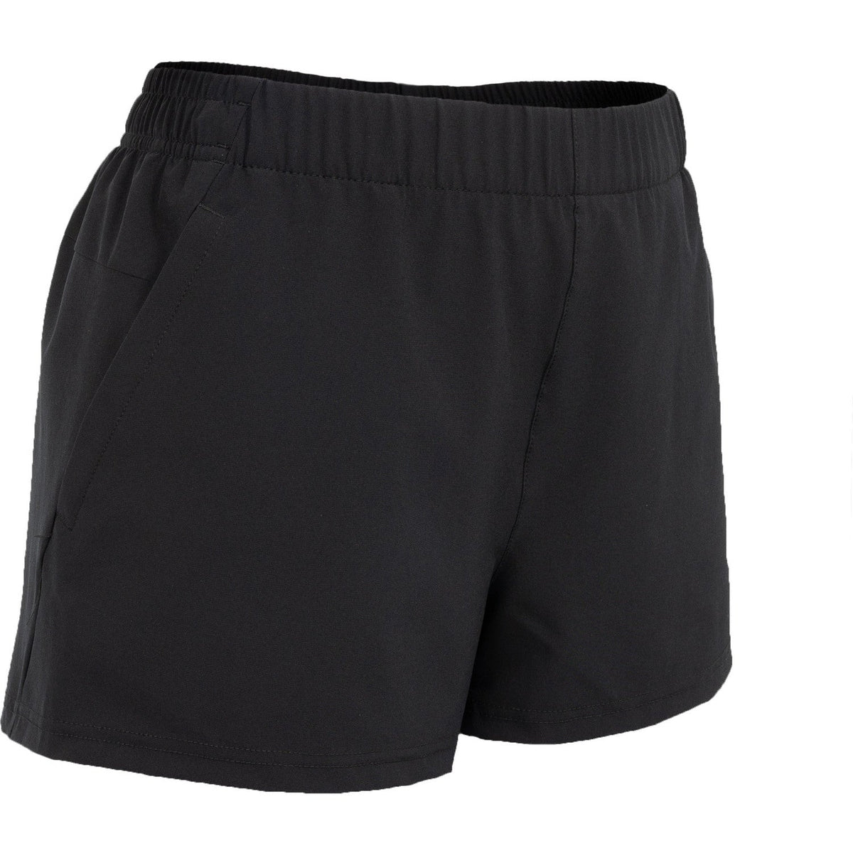 Zijaanzicht van de zwarte JDH Carbon Pro damesshort met steekzak langs de zijnaad