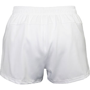 Achteraanzicht van de witte Carbon Pro damesshort met elastische taille en losse pijpen