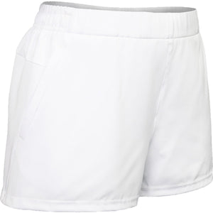Zijaanzicht van de witte JDH Carbon Pro damesshort met steekzak langs de naad