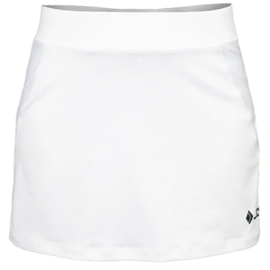 Vooraanzicht van de witte JDH Carbon Pro damesrok met brede tailleband en logo