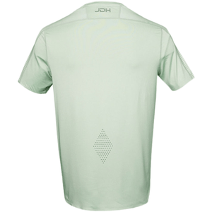 Achteraanzicht van het mintgroene JDH Graphic T-shirt met logo onder de halslijn