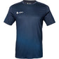 Vooraanzicht van het donkerblauwe JDH Graphic T-shirt met blauw stippenverloop