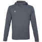 Vooraanzicht van de grijze JDH Hooded Midlayer met capuchon en logo op de borst