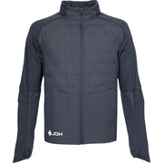 Vooraanzicht van het donkergrijze JDH Hybrid Padded jack met rits en logo onderaan