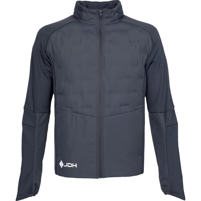 Vooraanzicht van het donkergrijze JDH Hybrid Padded jack met rits en logo onderaan