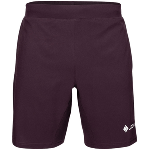 Vooraanzicht van de bordeauxrode JDH Performance Short met wit JDH-logo op de pijp