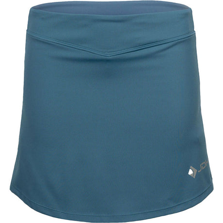 Vooraanzicht van de petrolblauwe JDH Performance Skirt met lichtblauwe tailleband
