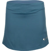 Vooraanzicht van de petrolblauwe JDH Performance Skirt met lichtblauwe tailleband