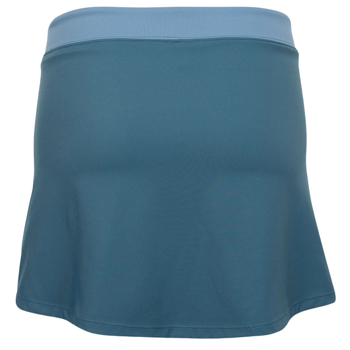 Achterkant van de petrolblauwe JDH Performance Skirt met lichtblauwe band en A-lijn