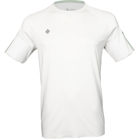 Vooraanzicht van het witte JDH Performance T-Shirt met grijs ruitlogo op de linkerborst