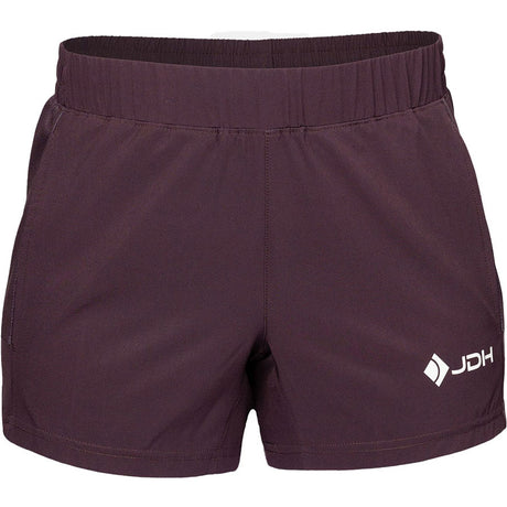 JDH Performance short voor dames in aubergine, vooraanzicht met JDH-logo