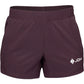 JDH Performance short voor dames in aubergine, vooraanzicht met JDH-logo