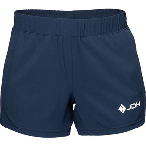 JDH Performance short voor dames in marineblauw, vooraanzicht met JDH-logo