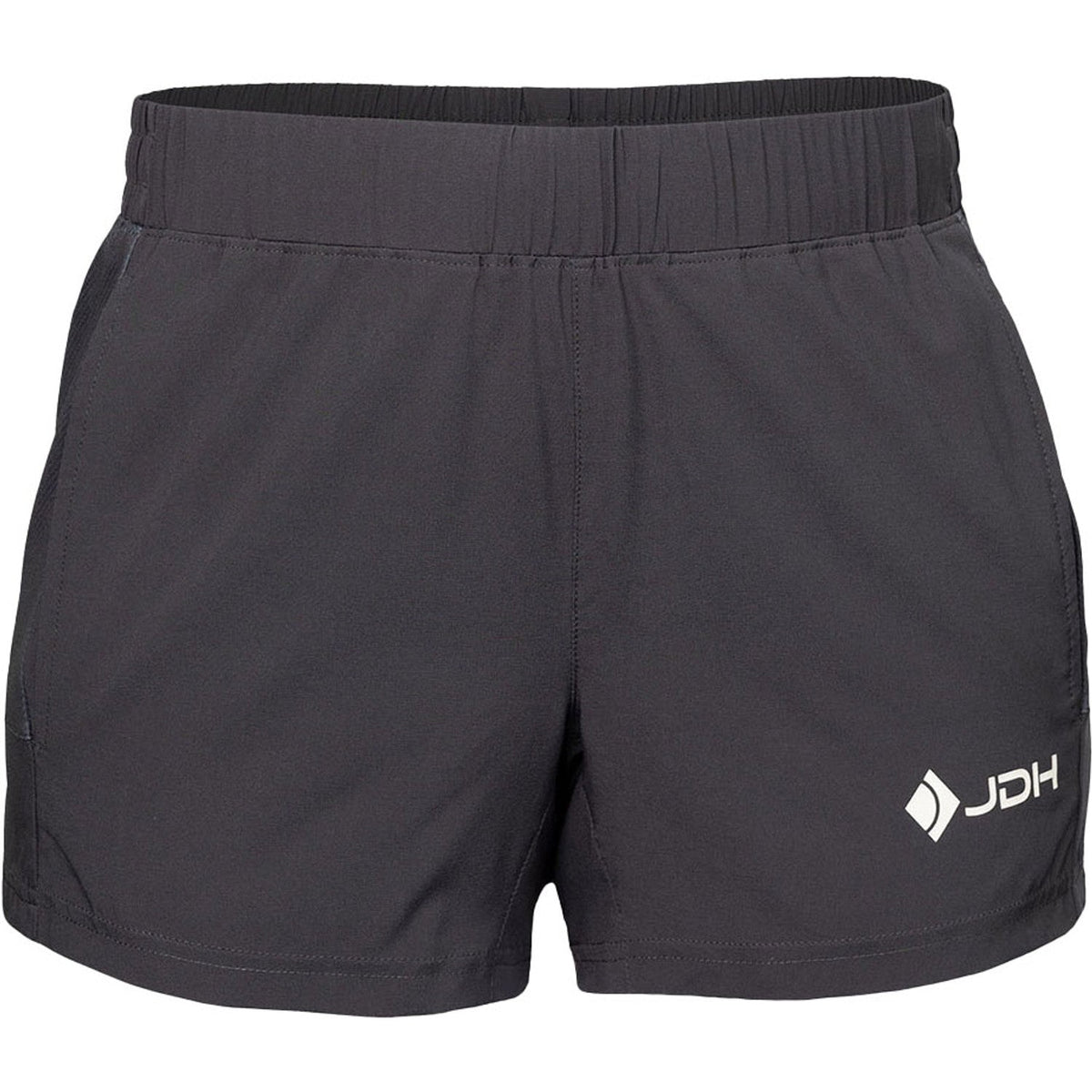 JDH Performance short voor dames in donkergrijs, vooraanzicht met JDH-logo