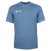 Vooraanzicht van het staalblauwe JDH Pro Tech T-shirt voor heren met V-hals en witte mouwbies