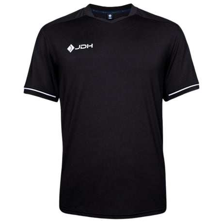 JDH Pro Tech T-shirt voor heren in zwart met witte biezen, vooraanzicht