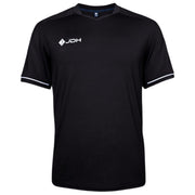 Vooraanzicht van het zwarte JDH Pro Tech T-shirt voor heren met V-hals en witte mouwbies
