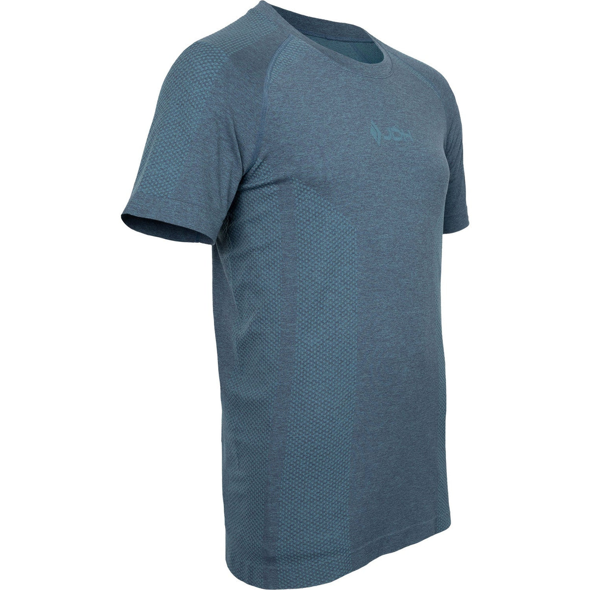 Zijaanzicht van het blauwe JDH Seamless shirt voor heren met naadloze constructie