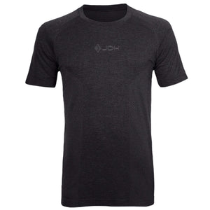 Zwart JDH Seamless shirt van melangestof met ronde hals en logo, vooraanzicht