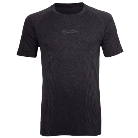 Zwart JDH Seamless shirt van melangestof met ronde hals en logo, vooraanzicht