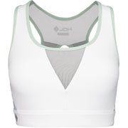 Witte JDH Sports Bra met racerback, mintgroene bies en grijs meshpaneel in de rug