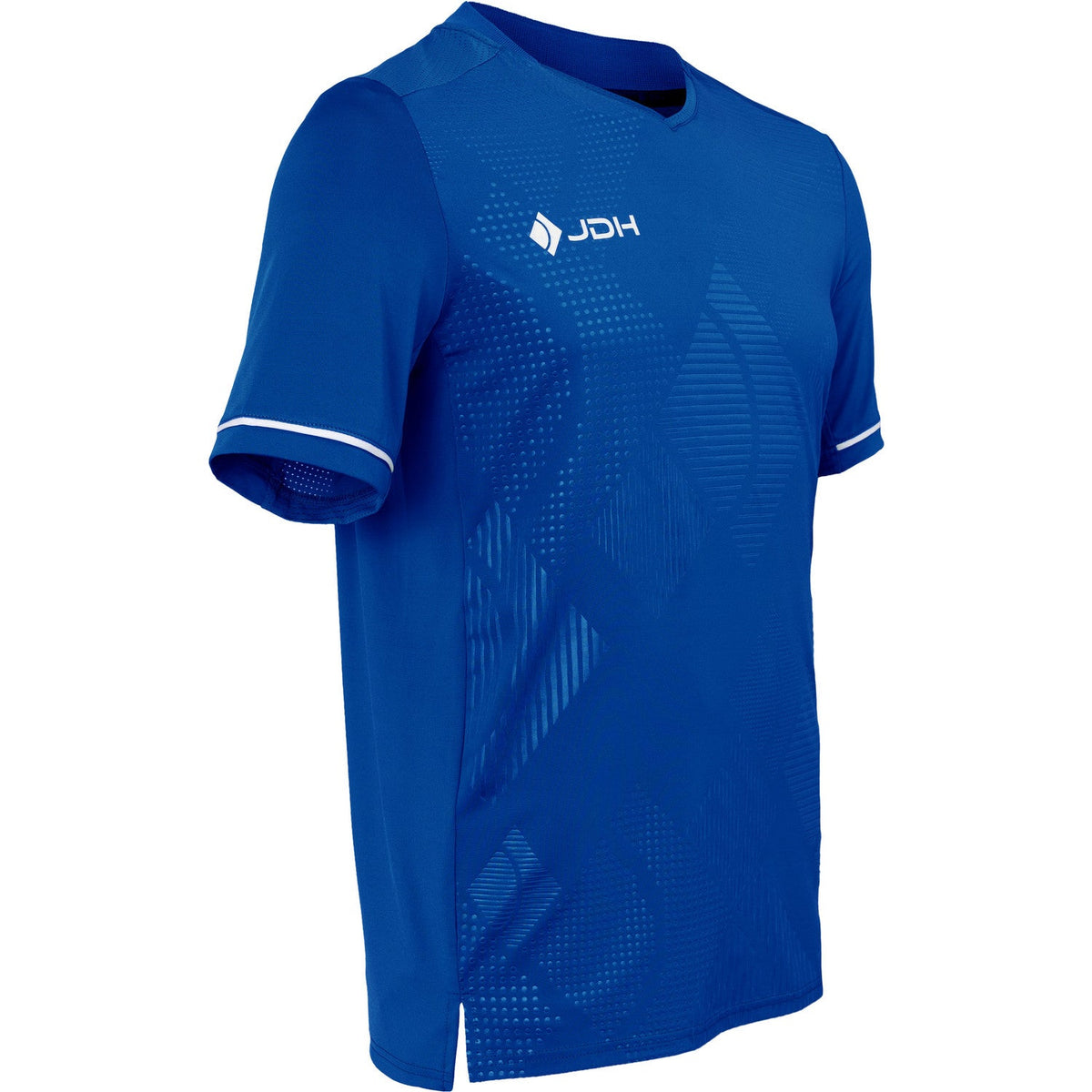 Kobaltblauw JDH Carbon Pro shirt van opzij met witte mouwbies