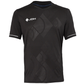 Vooraanzicht van het zwarte JDH T-Shirt Carbon Pro met wit logo en witte mouwbies